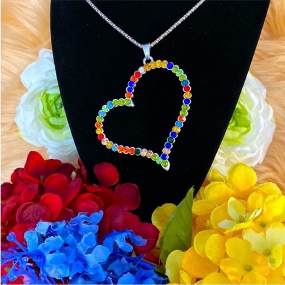 Colorful Multi Gemstone Love Heart Pendant Necklace NEW!
